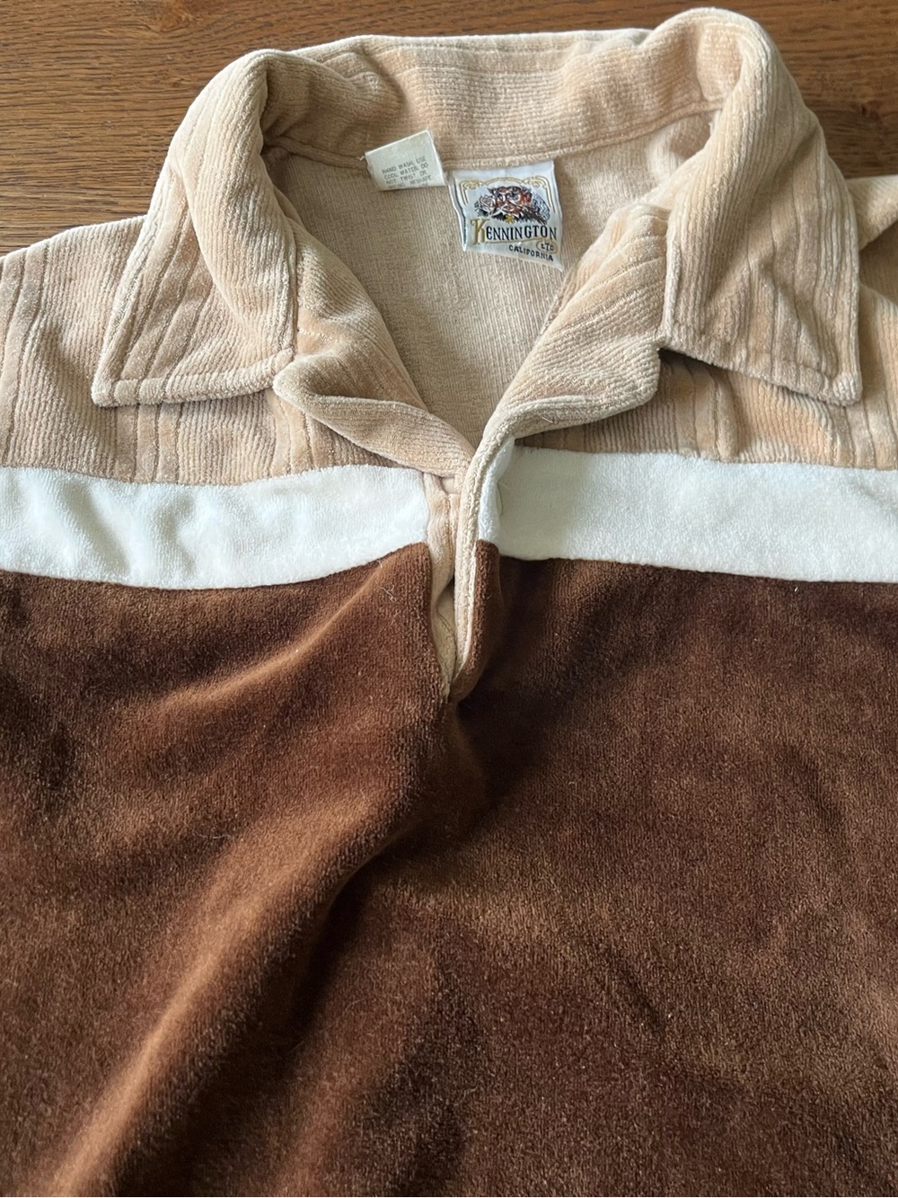 Vintage Surf Wear Kennington Velour Unisex Brown & Beige Shirt GROOVY!!